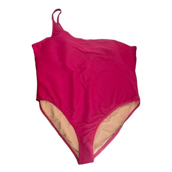 J Crew Ribbed One Piece Swimsuit Wild Hibiscus One‎ Strap Plus Size 24 BH484 New - Picture 1 of 6